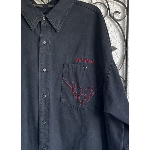 Harley Davidson Embroidered Long Sleeve Collard Shirt - Size 3X - Black - Picture 3 of 5